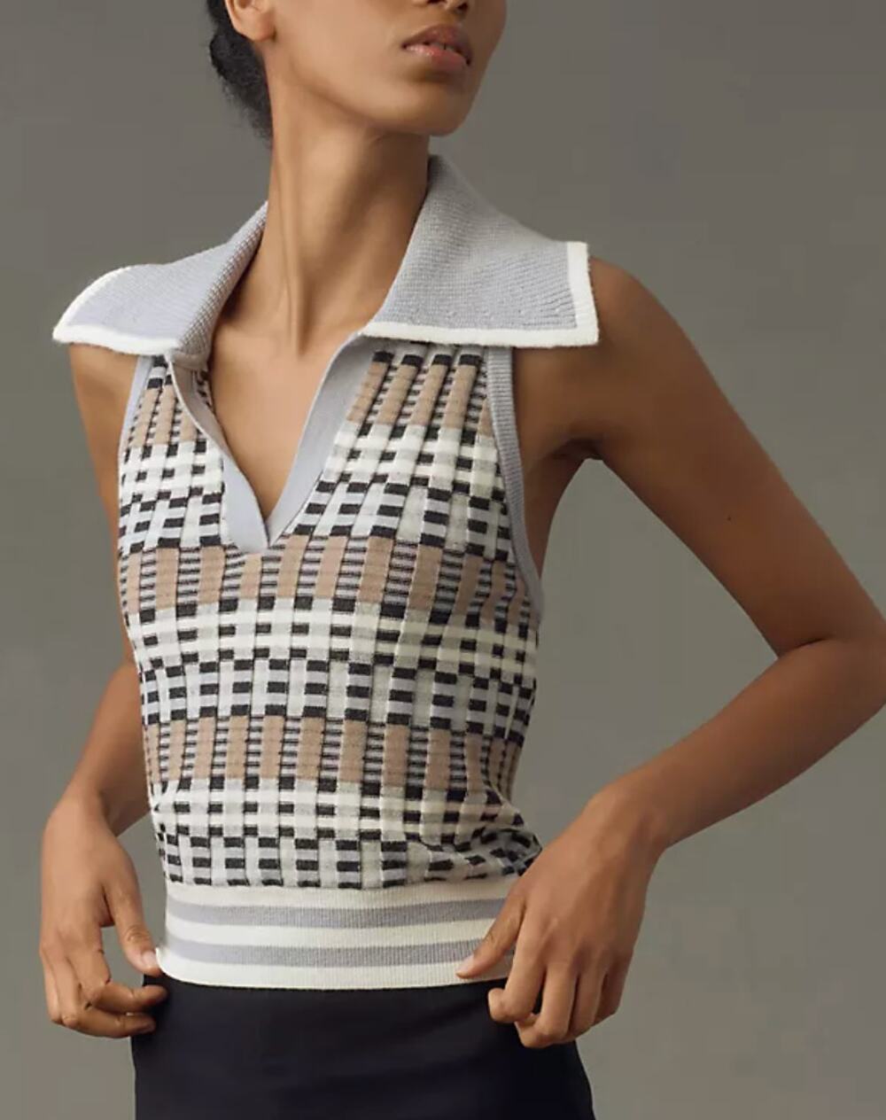 Maeve by Anthropologie Halter Polo Sweater Geometric Print XS